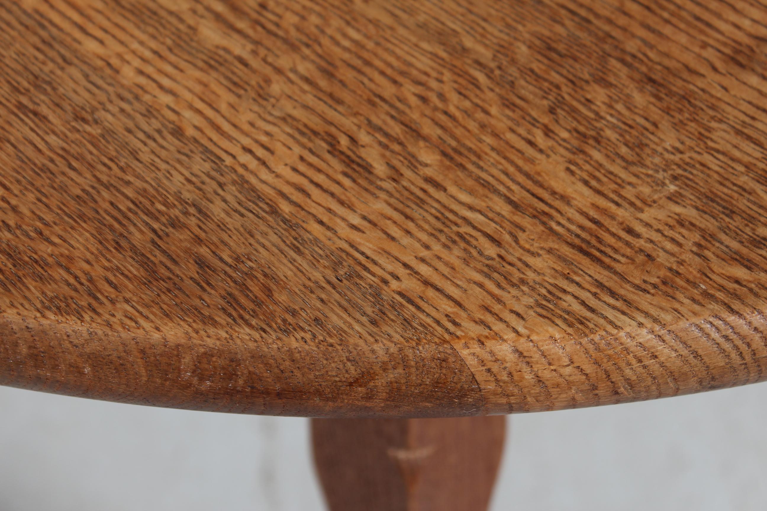 Woodwork Brutalist Round Coffee Table of Solid Oak in Axel Einar Hjorth Style 1950s For Sale