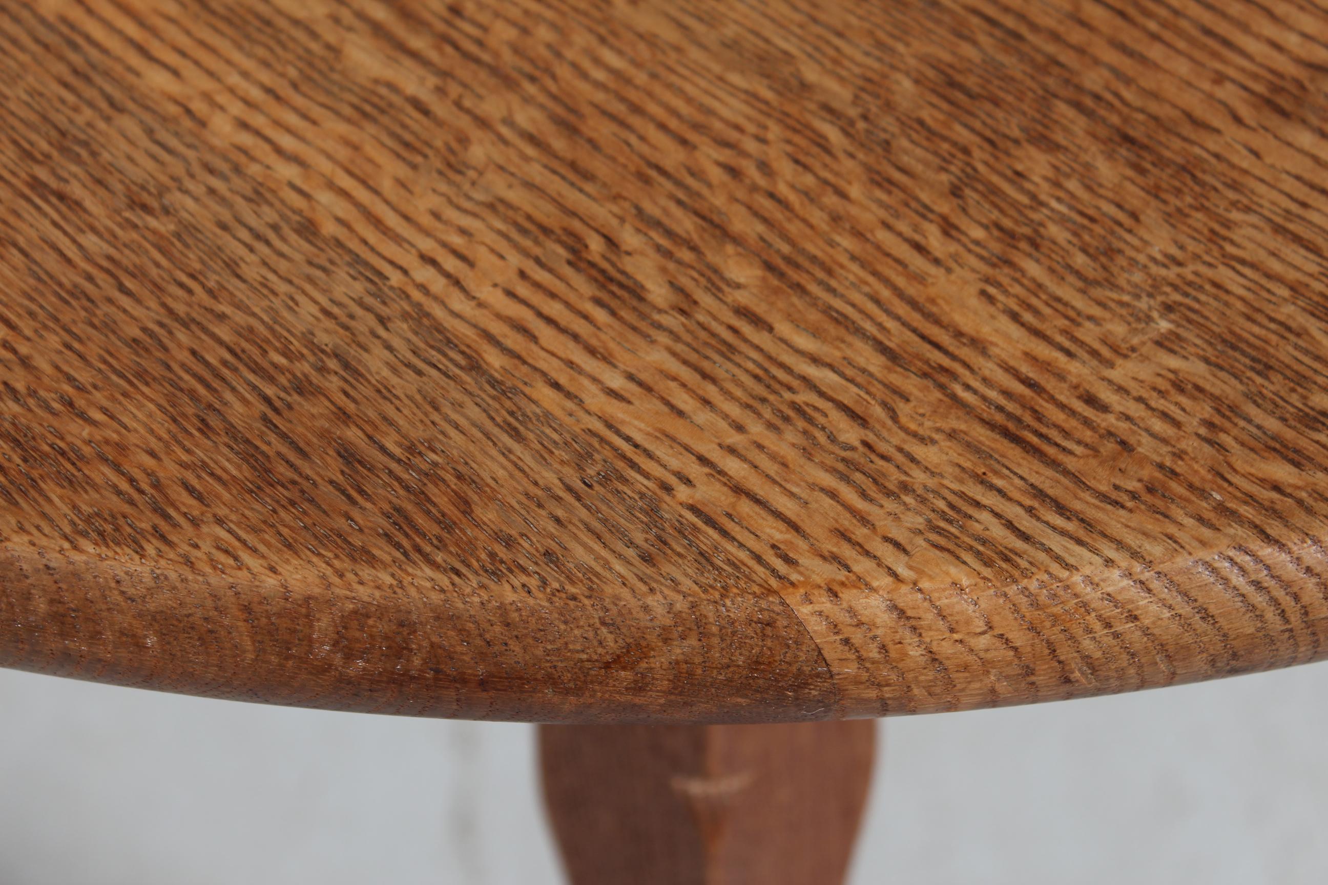 Danish Brutalist Round Coffee Table of Solid Oak in Axel Einar Hjorth Style 1950s