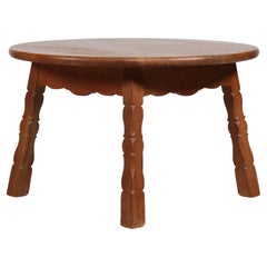 Table basse ronde brutaliste en Oak Oak massif dans le style Axel Einar Hjorth 1950s