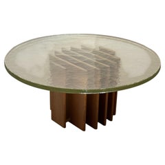 brutalist round coffee table with cast glass by Heinz Lilienthal - 1970s