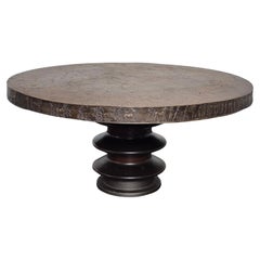 Brutalist round copper and ceramic coffee table, Netherlands 1950s