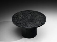 Brutalist Round Dining or Center Table in Black Stone Look Resin