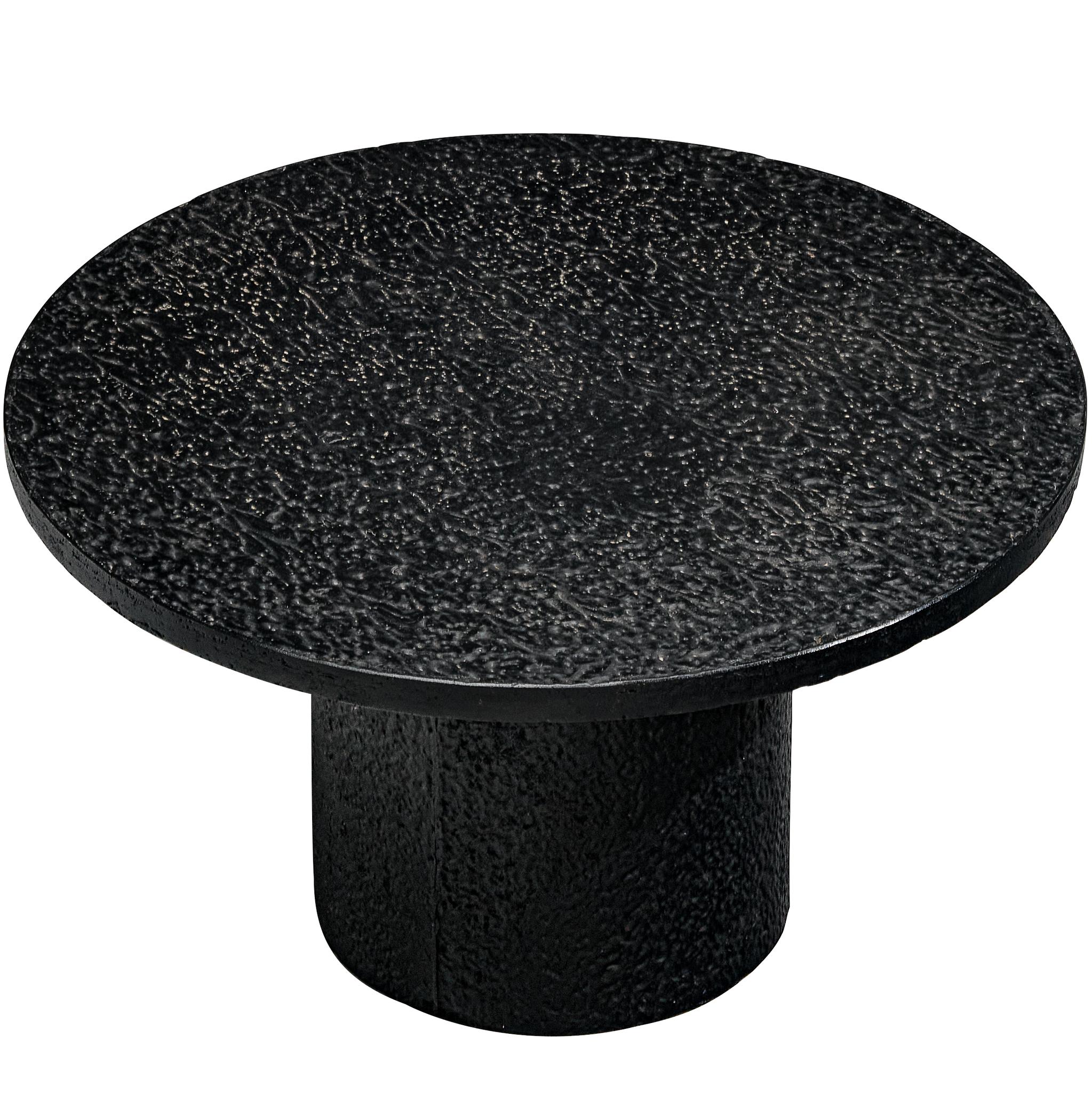 Brutalist Round Dining or Center Table in Black Stone Look Resin