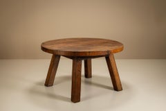 Brutalist Round Dining Table, Solid Oak, French Design, 1950s Vintage