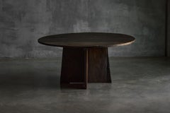 Brutalist Round Dining Table in Reclaimed Wood, France, 20th Century