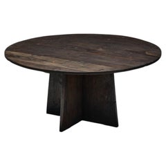 Brutalist Round Dining Table in Reclaimed Wood, France, 20th Century