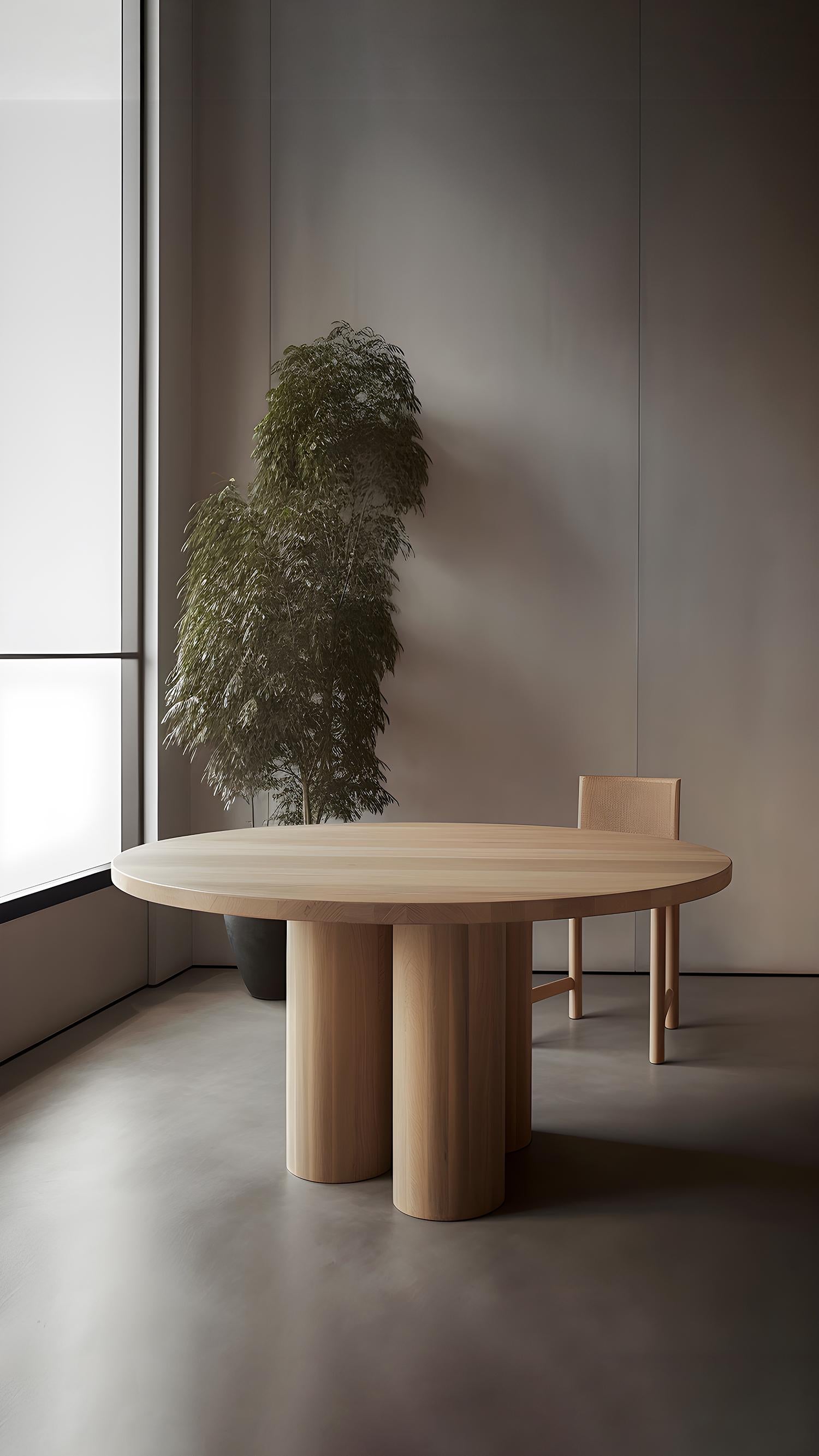 Table de salle à manger ronde brutaliste en placage de bois, Podio par NONO en vente 1