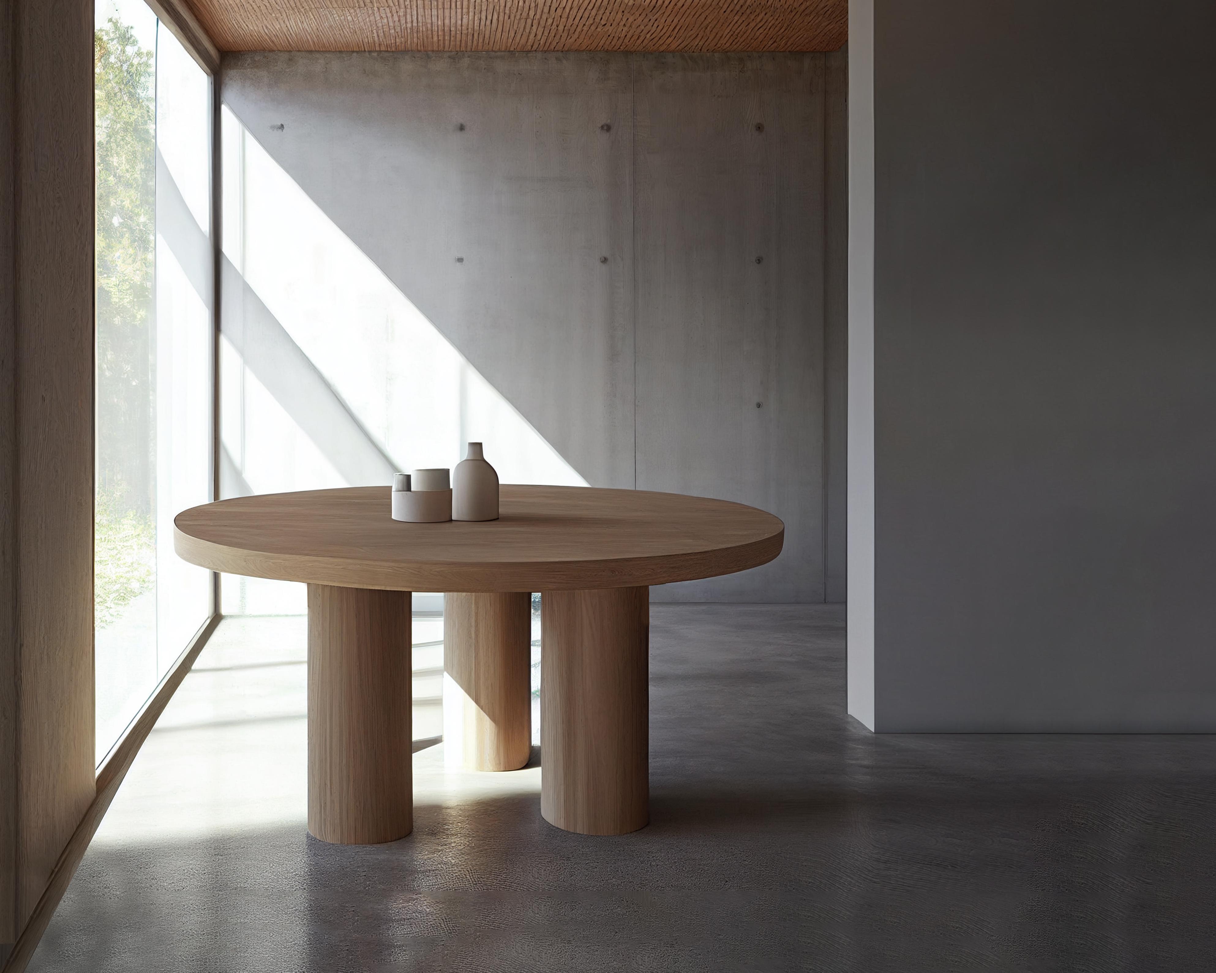 Mexican Brutalist Round Dining Table in Wood Veneer, Podio by Nono For Sale