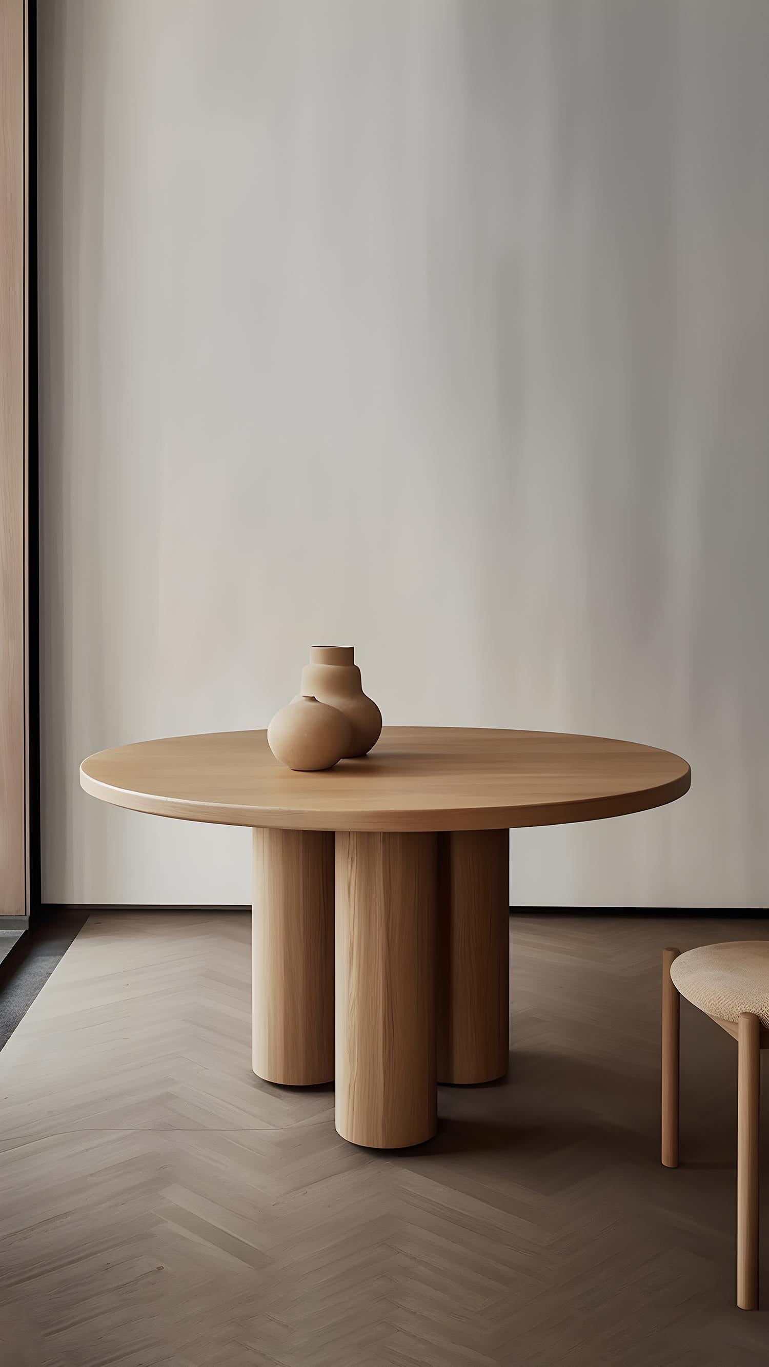 Mexican Brutalist Round Dining Table in Wood Veneer, Podio by NONO For Sale