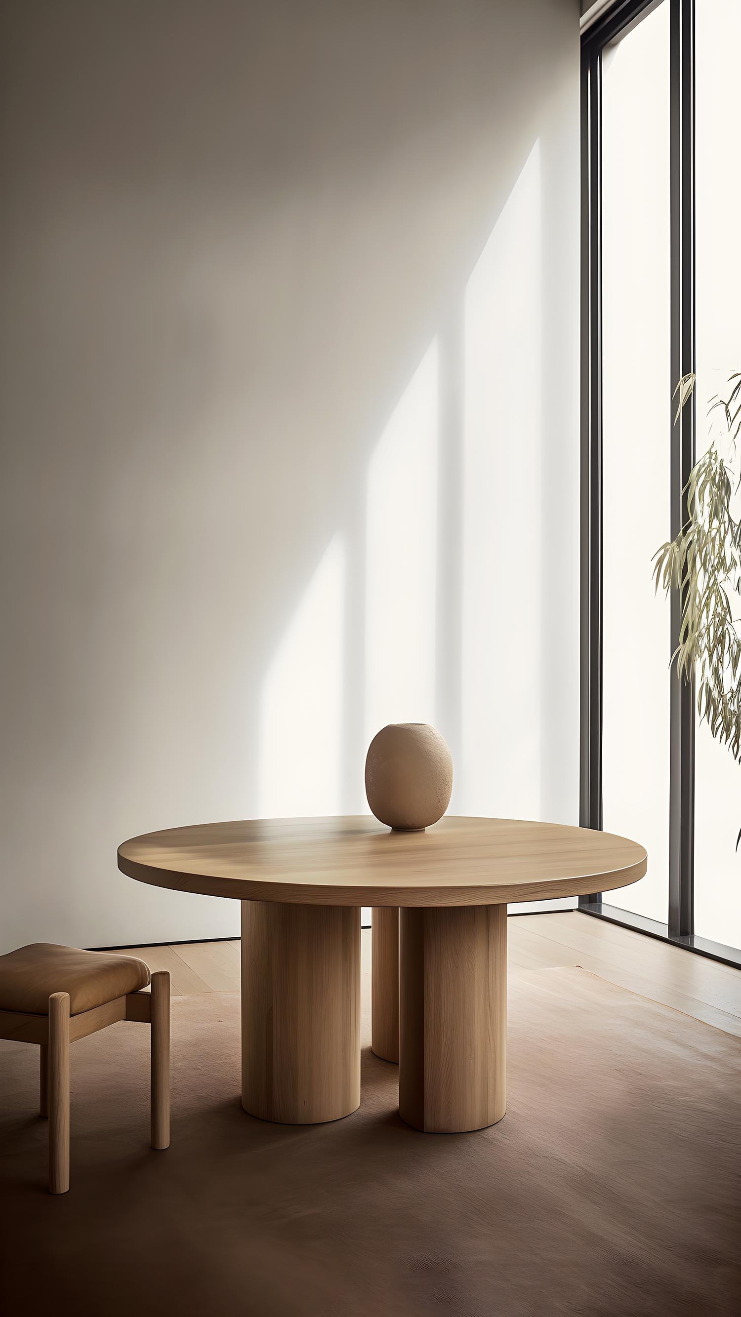 Table de salle à manger ronde brutaliste en placage de bois, Podio par Nono en vente 1