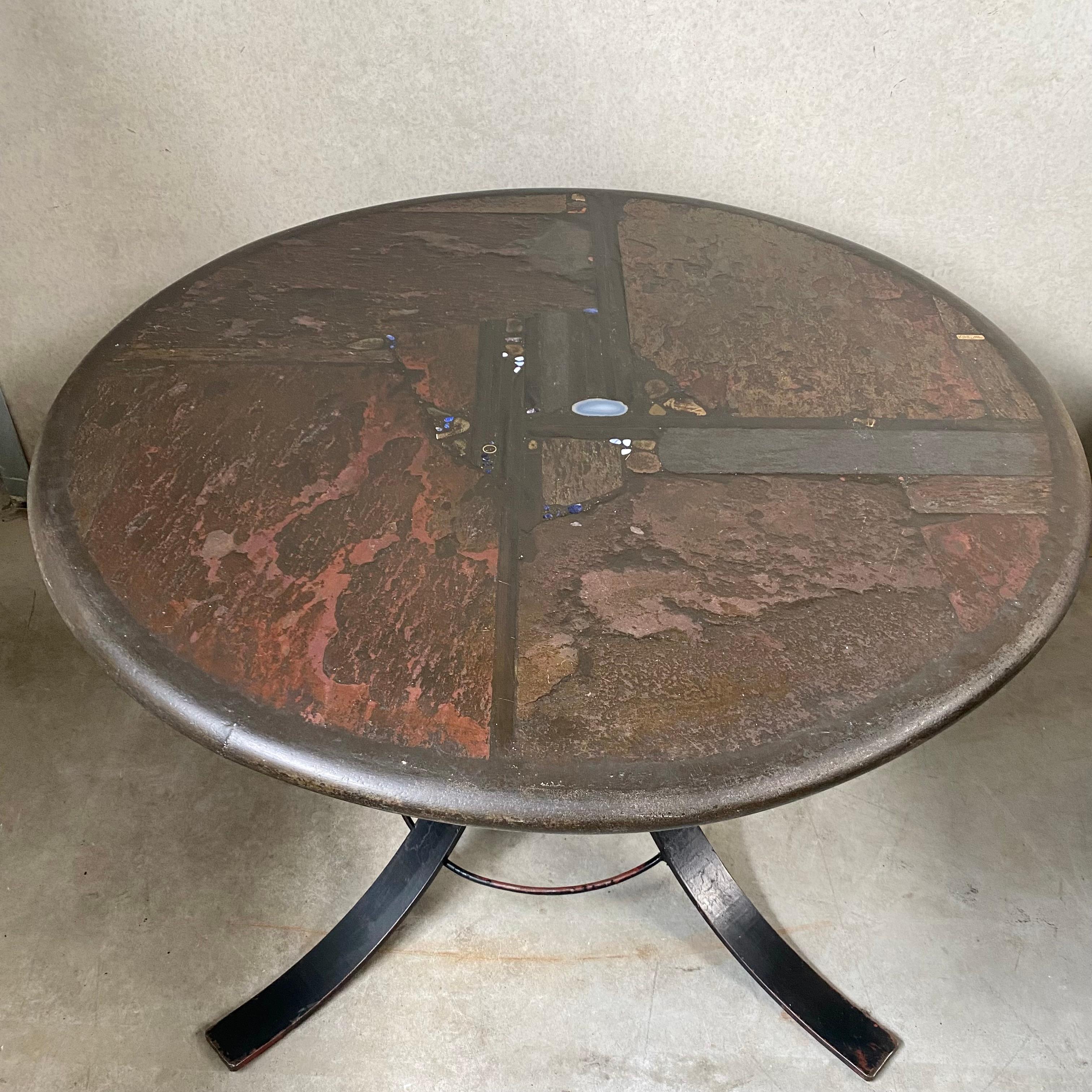 Brutalist Art Round Dining Table With Cast Iron Base By Paul Kingma Agate 1980 For Sale 1
