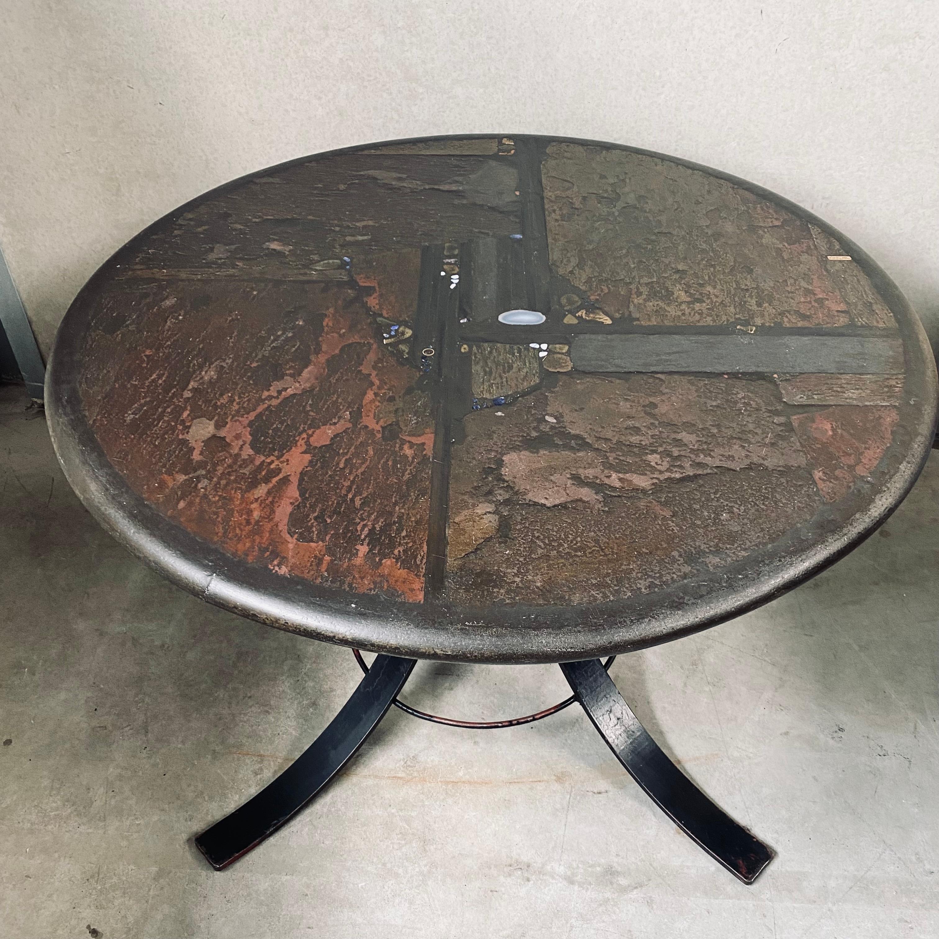 Brutalist Art Round Dining Table With Cast Iron Base By Paul Kingma Agate 1980 For Sale 2