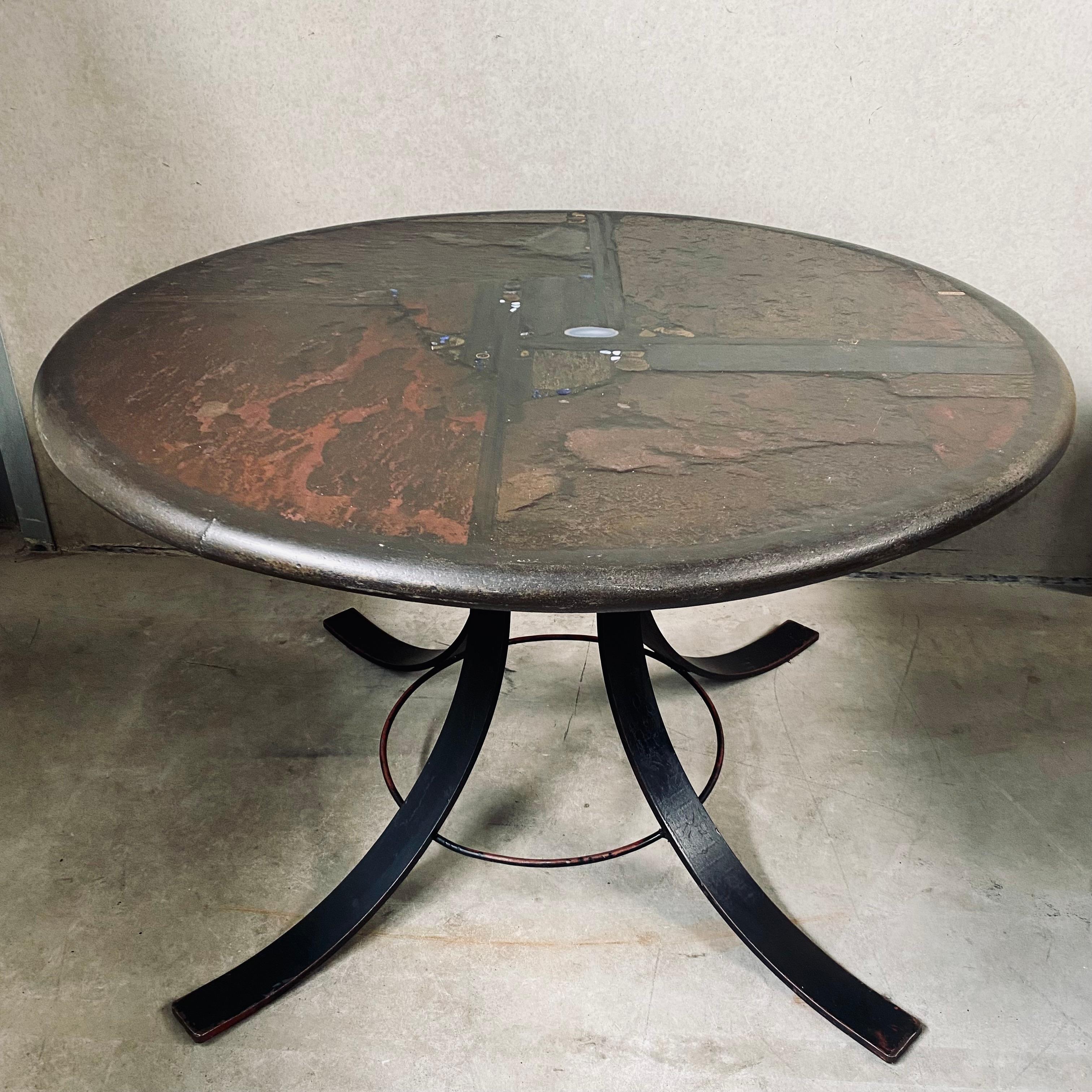 Brutalist Art Round Dining Table With Cast Iron Base By Paul Kingma Agate 1980 For Sale 4
