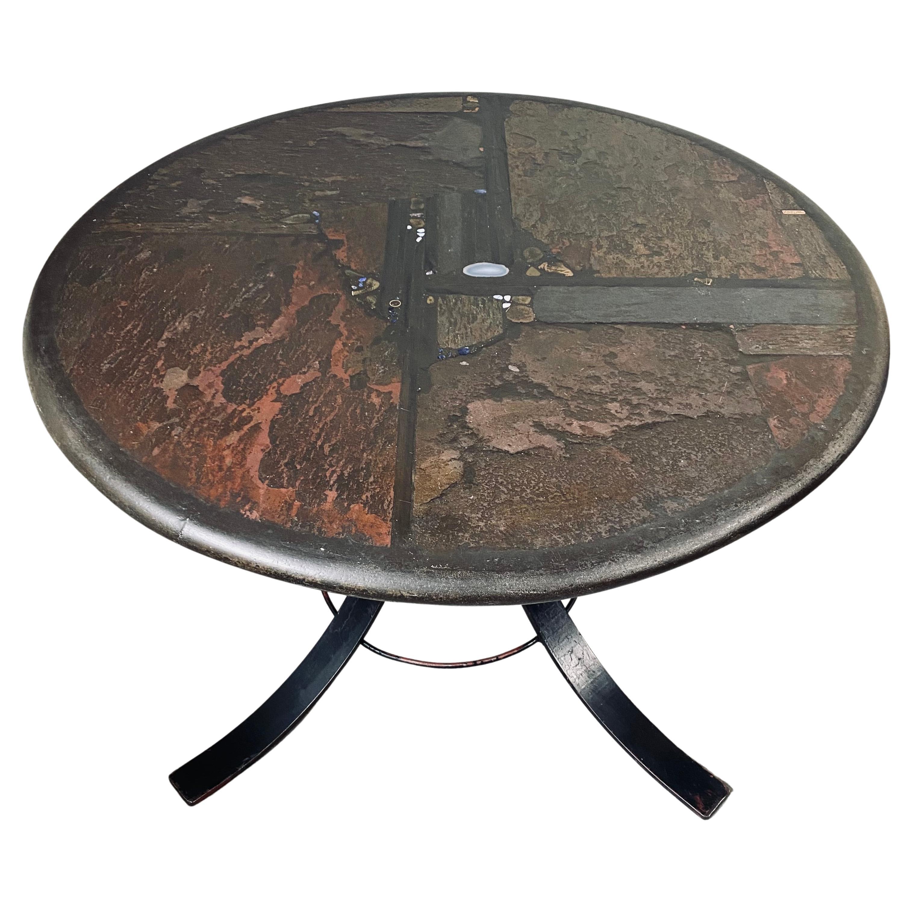 Brutalist Art Round Dining Table With Cast Iron Base By Paul Kingma Agate 1980 For Sale