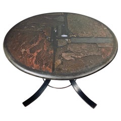 Retro Brutalist Art Round Dining Table With Cast Iron Base By Paul Kingma Agate 1980
