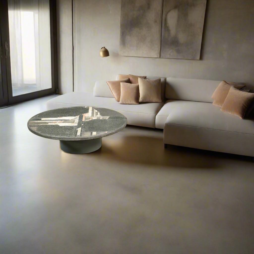 Brutalisme Brutalist Round Grey Slate Stone Coffee Table by Sculptor Paul Kingma en vente