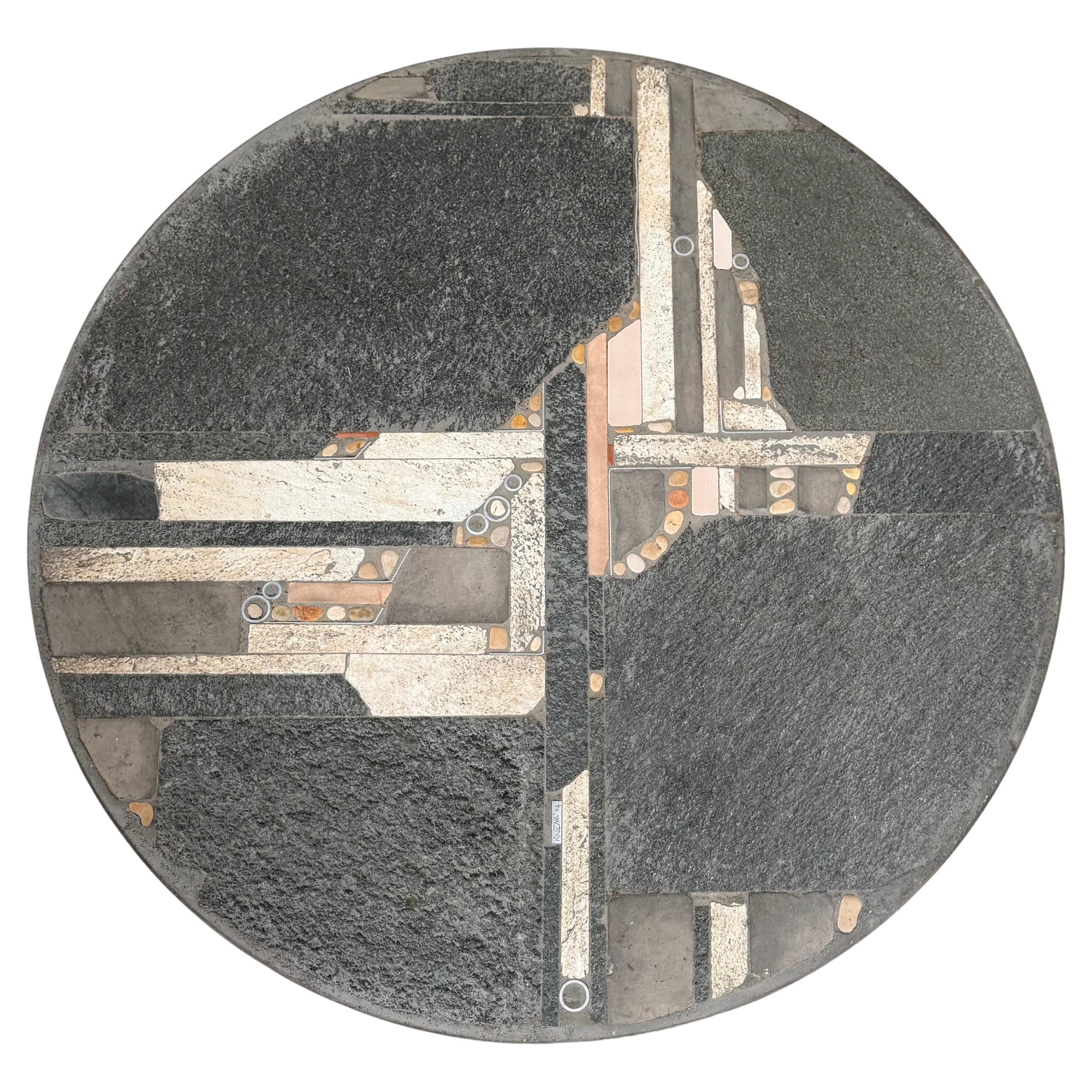 Brutalist Round Grey Slate Stone Coffee Table by Sculptor Paul Kingma