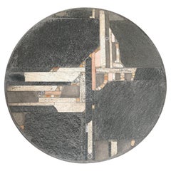 Brutalist Round Grey Slate Stone Coffee Table by Sculptor Paul Kingma