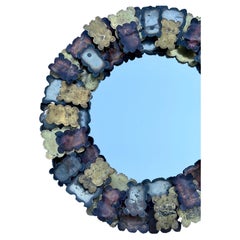 Brutalist Round Metal Mirror in the Style of Silas Seandel