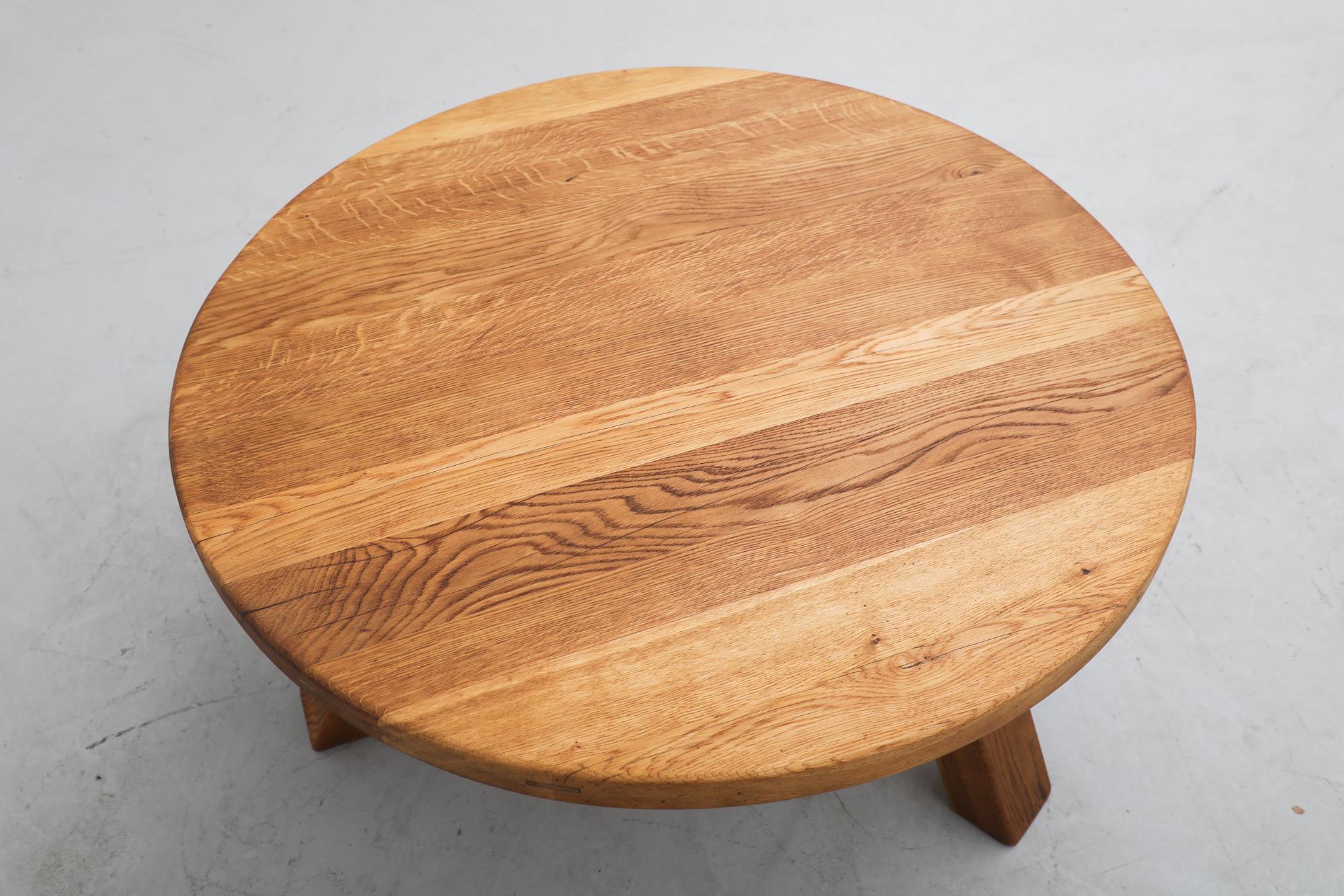 Brutalist Round Oak Coffee Table For Sale 5
