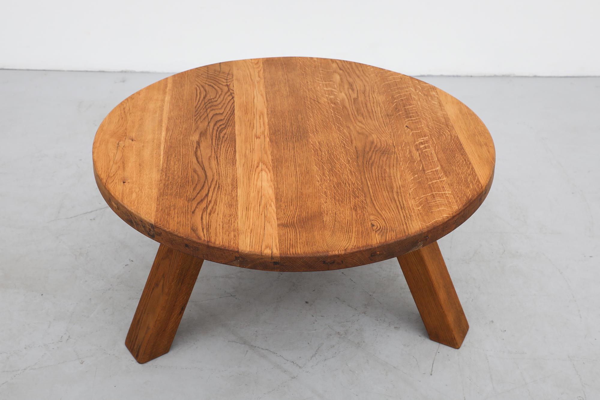 Brutalist Round Oak Coffee Table For Sale 6