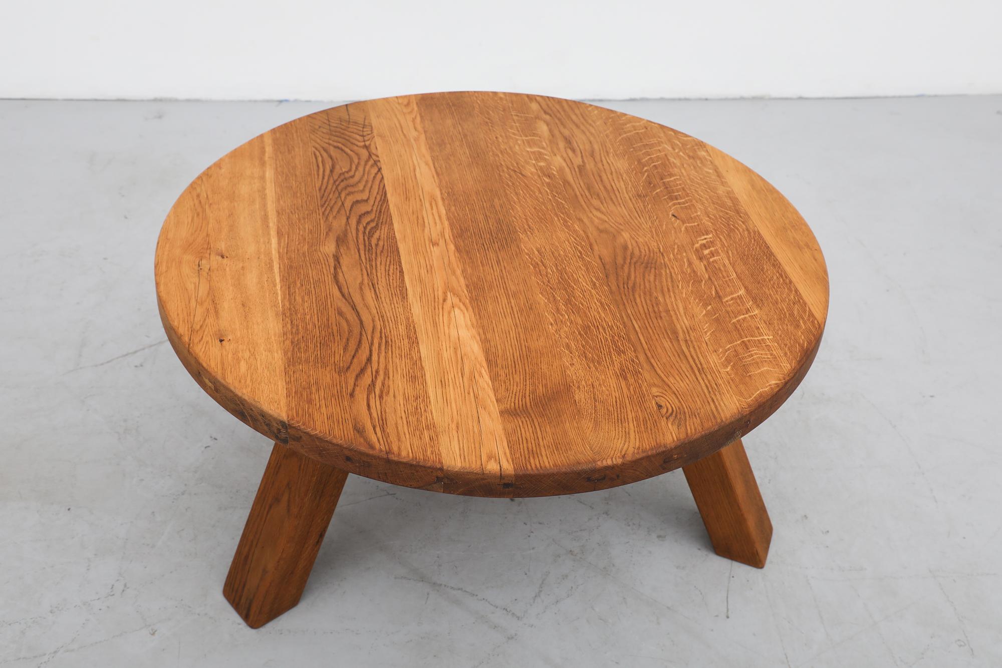 Late 20th Century Brutalist Round Oak Coffee Table For Sale