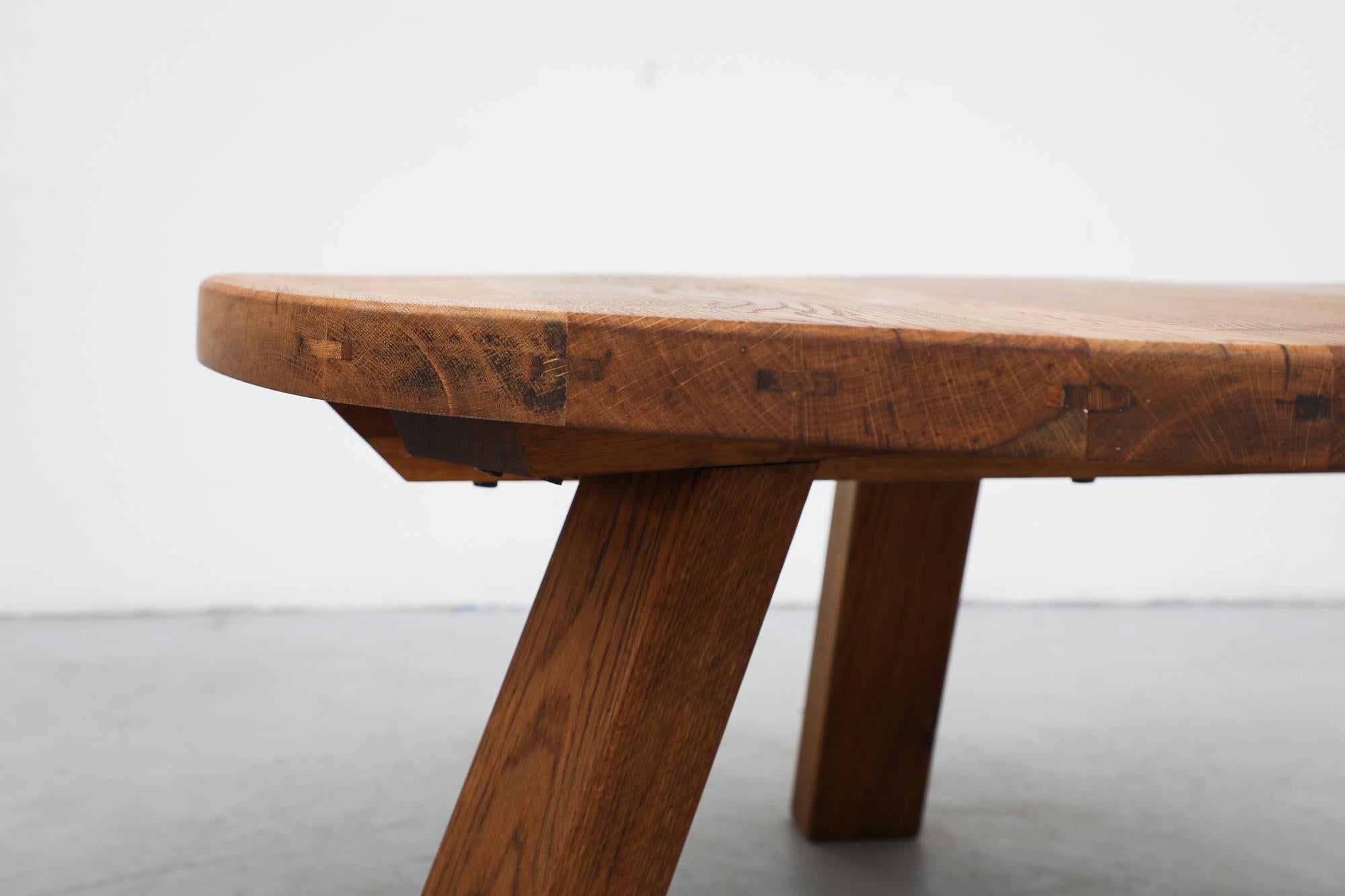 Brutalist Round Oak Coffee Table For Sale 2