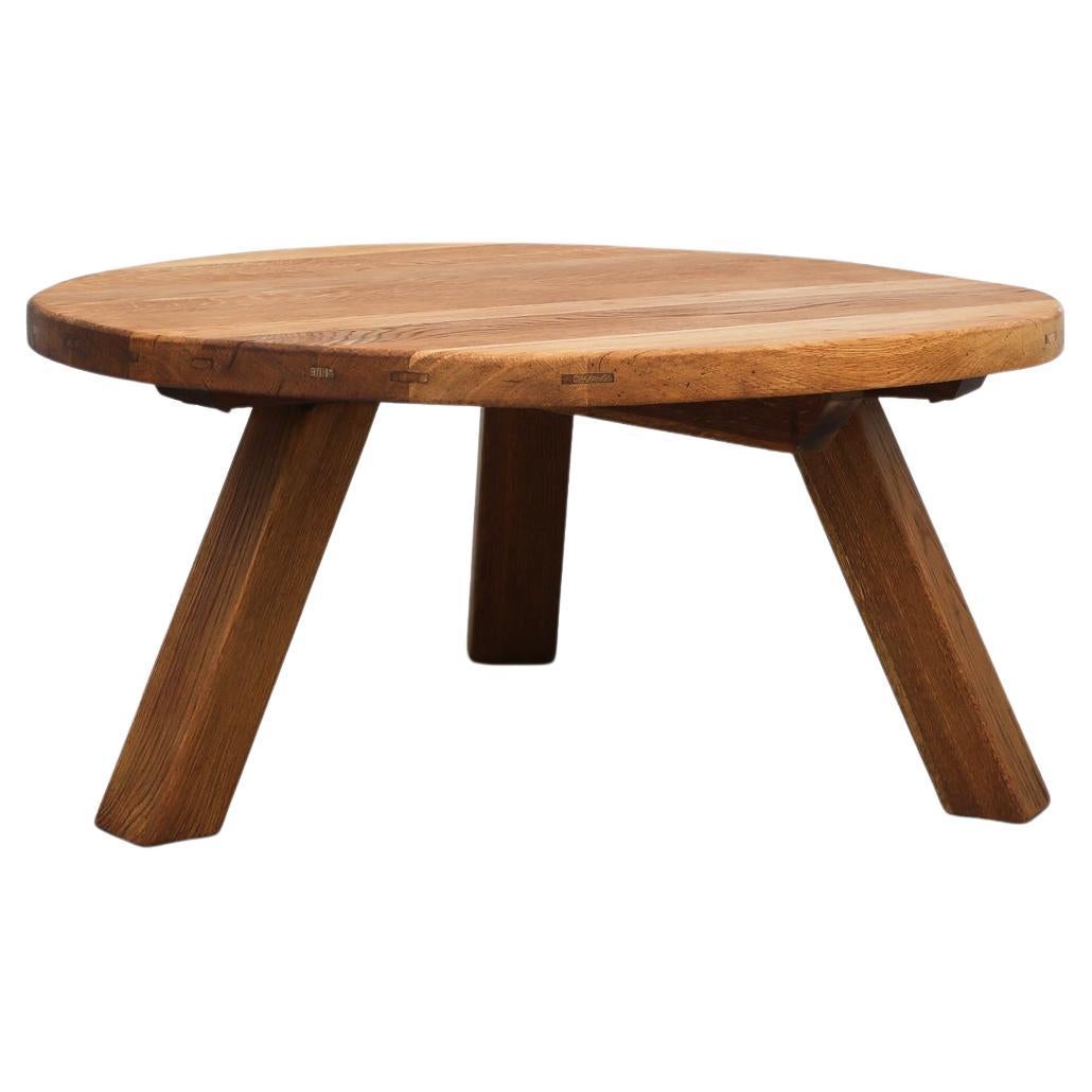 Brutalist Round Oak Coffee Table For Sale