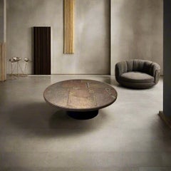 Brutalist Round Slate Stone Coffee Table by Sculptor Paul Kingma Netherlands