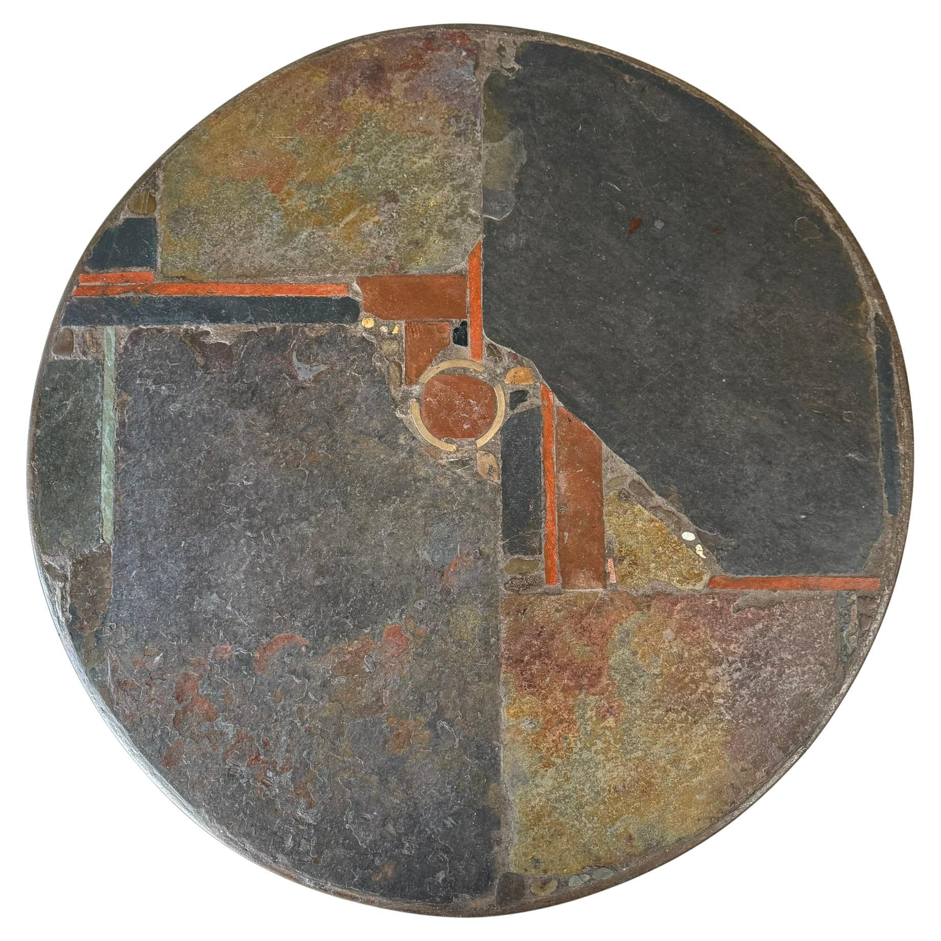 Brutalist Round Slate Stone Coffee Table Sculptor Paul Kingma Netherlands 1978 For Sale