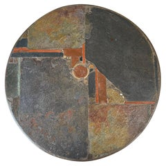 Brutalist Round Slate Stone Coffee Table Sculptor Paul Kingma Netherlands 1978