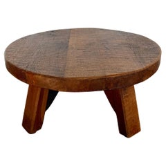 Brutalist Round Solid Oak Coffee Table France in style of Pierre Chapo