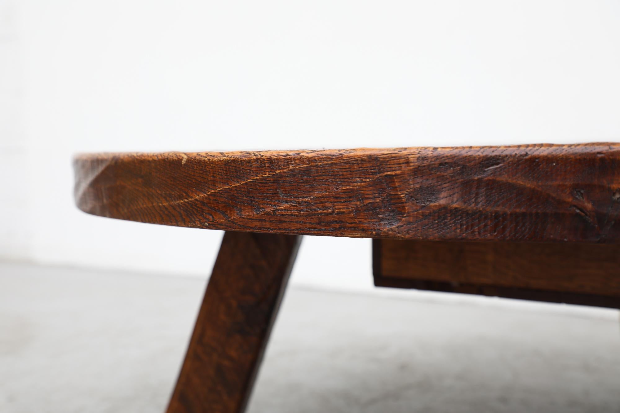 Brutalist Round Solid Oak Coffee Table with Stash Box at 1stDibs