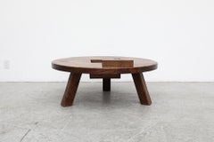 Brutalist Round Solid Oak Coffee Table with Stash Box