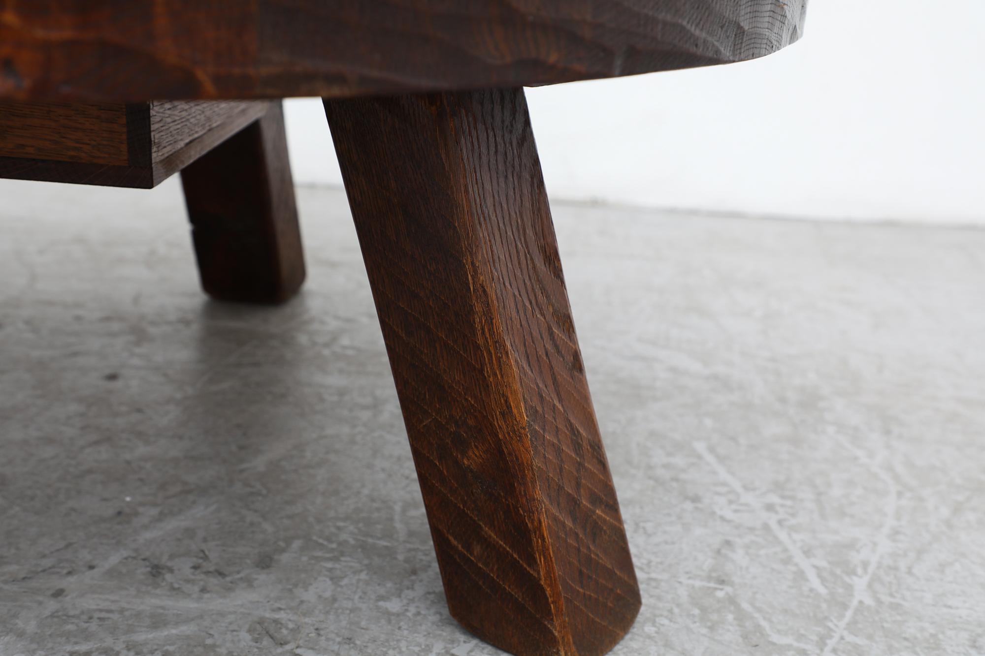 Brutalist Round Solid Oak Coffee Table with Stash Box at 1stDibs