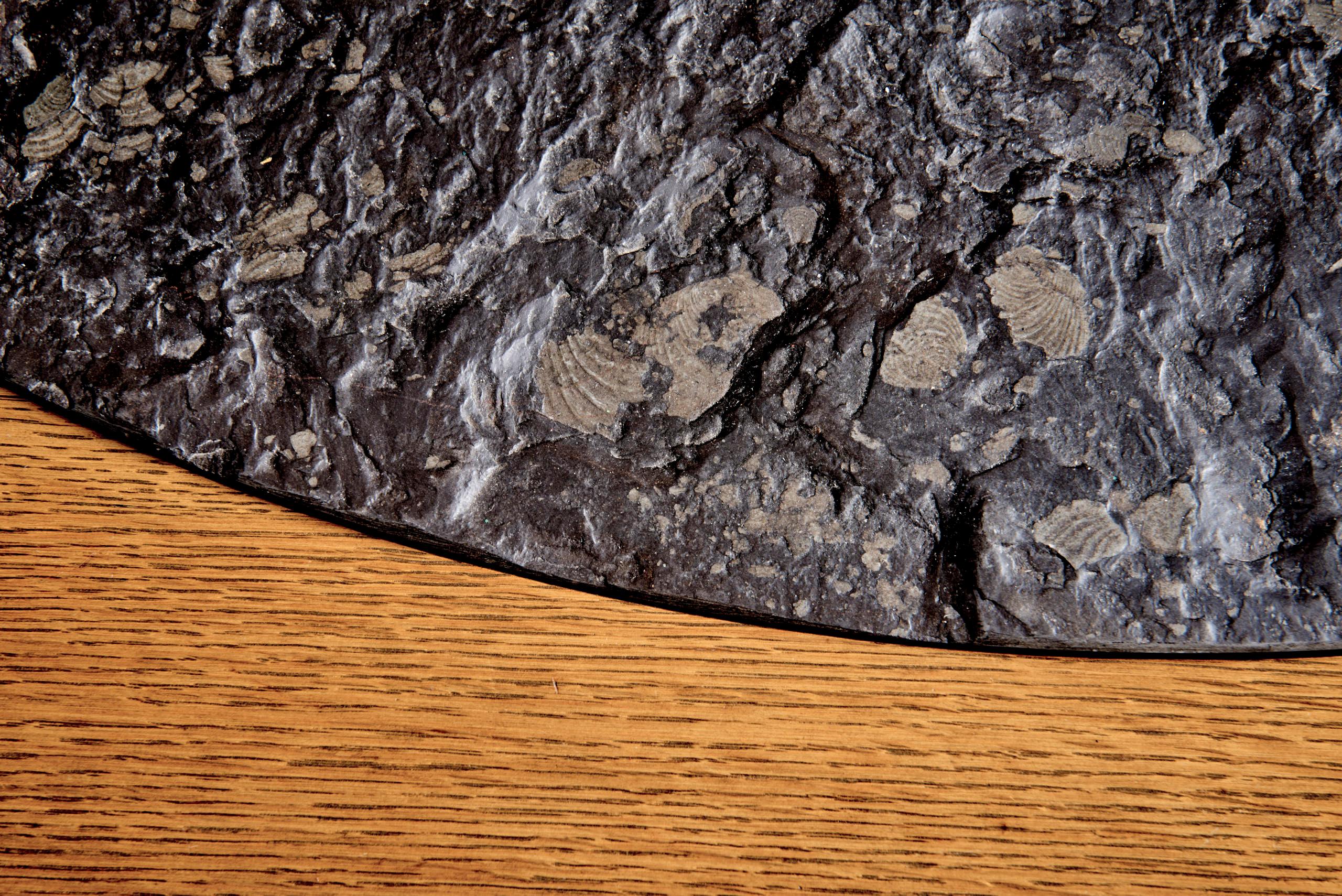 Table ronde brutaliste avec plateau en pierre fossile sombre Allemagne 1970 en vente 3