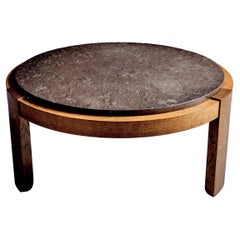 Table ronde brutaliste avec plateau en pierre fossile sombre Allemagne 1970