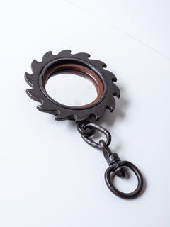 Brutalist Round Wall Mirror, Forged & Hammered Wrought Iron Mirror, France 1950s
