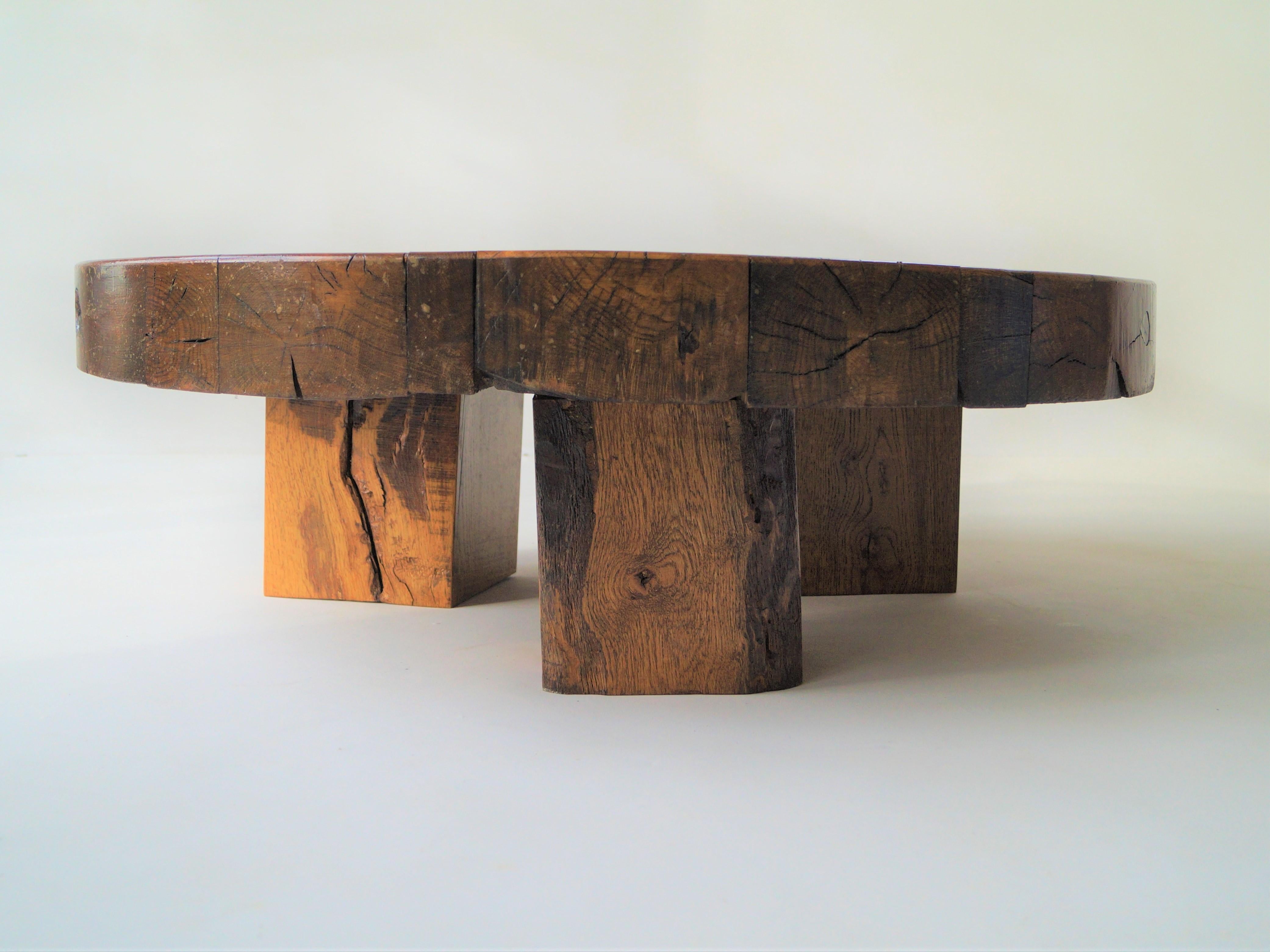 Brutalist Round Wooden Coffee Table, Netherlands, 1970s 5