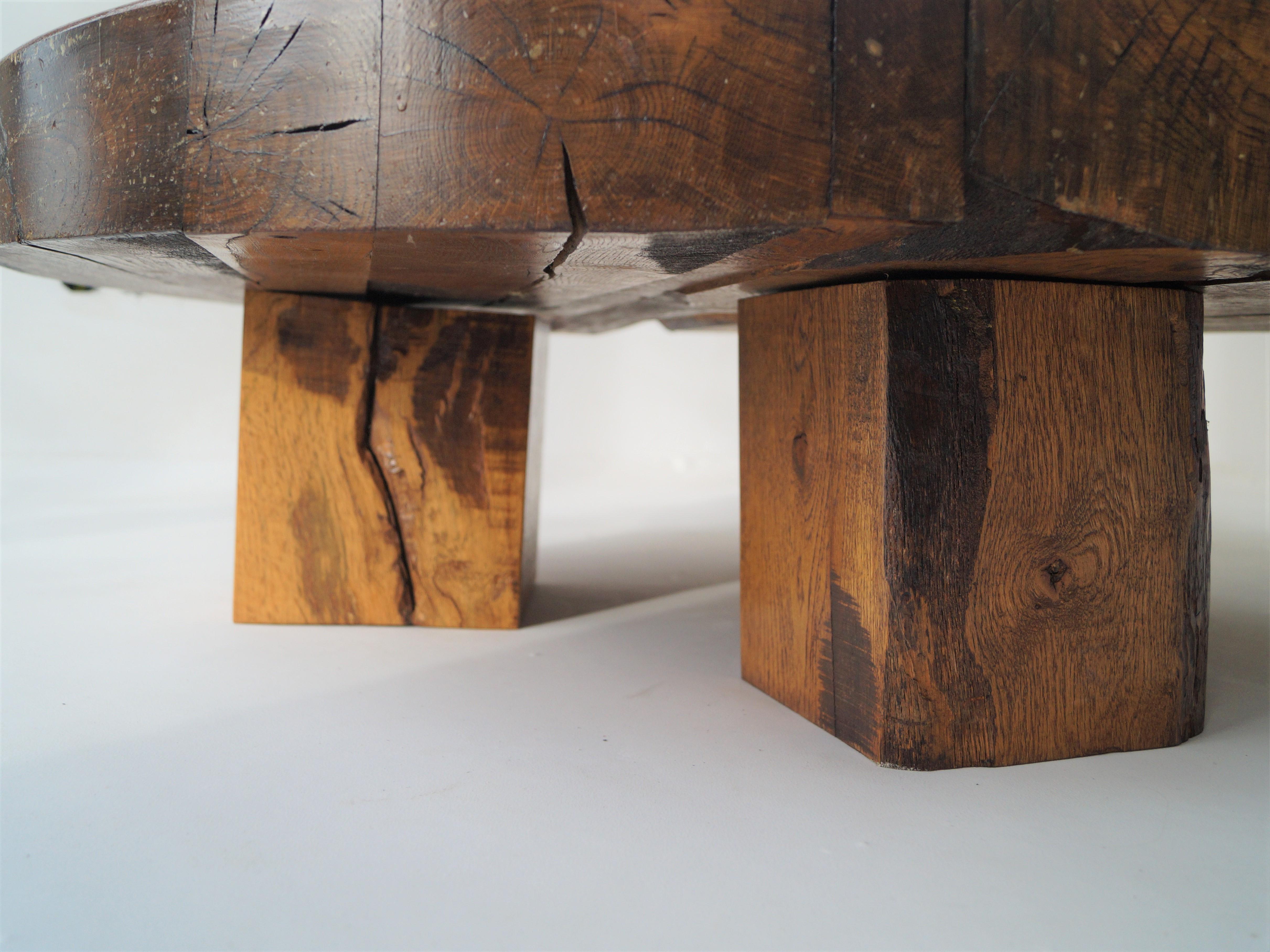Brutalist Round Wooden Coffee Table, Netherlands, 1970s 6