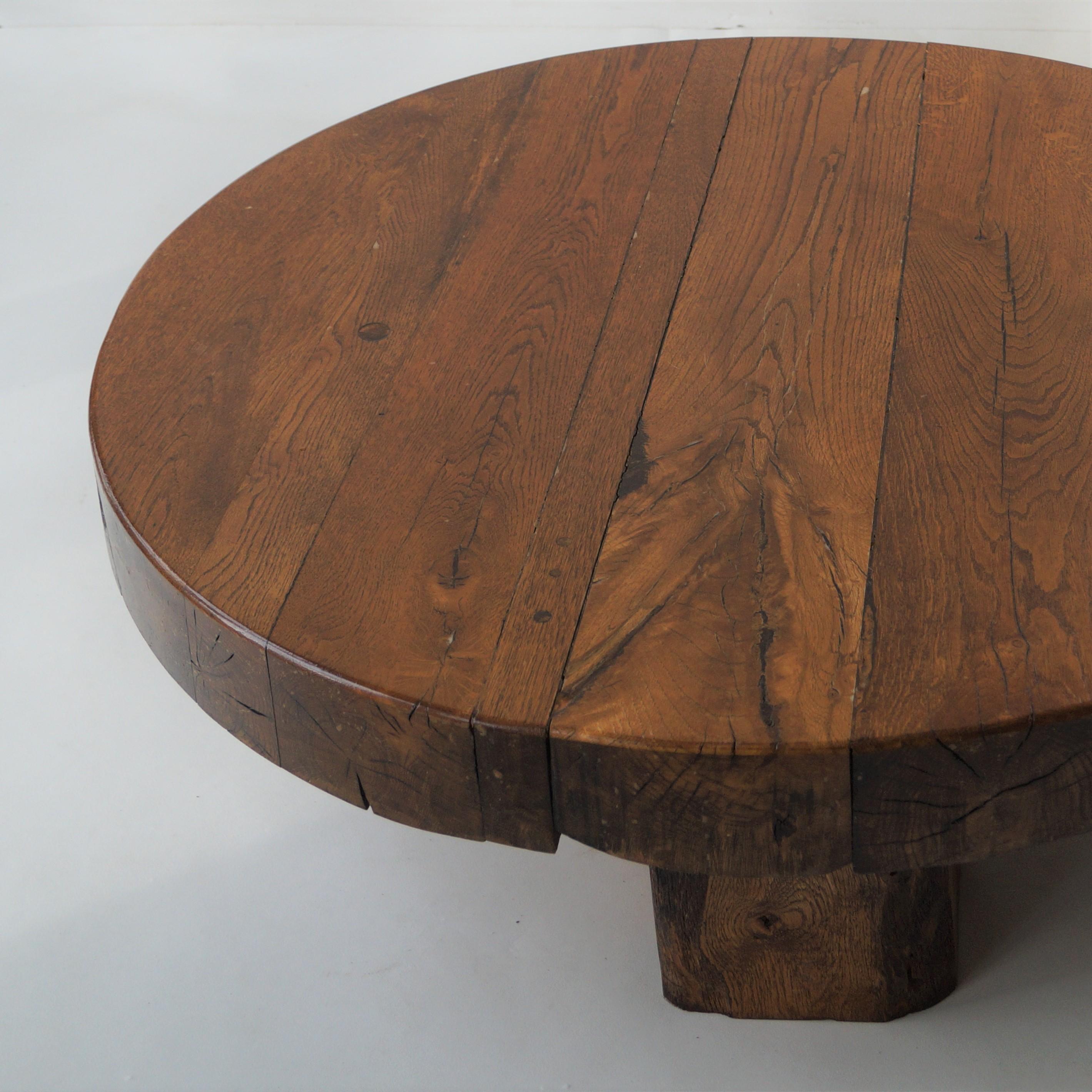 Brutalist Round Wooden Coffee Table, Netherlands, 1970s 8