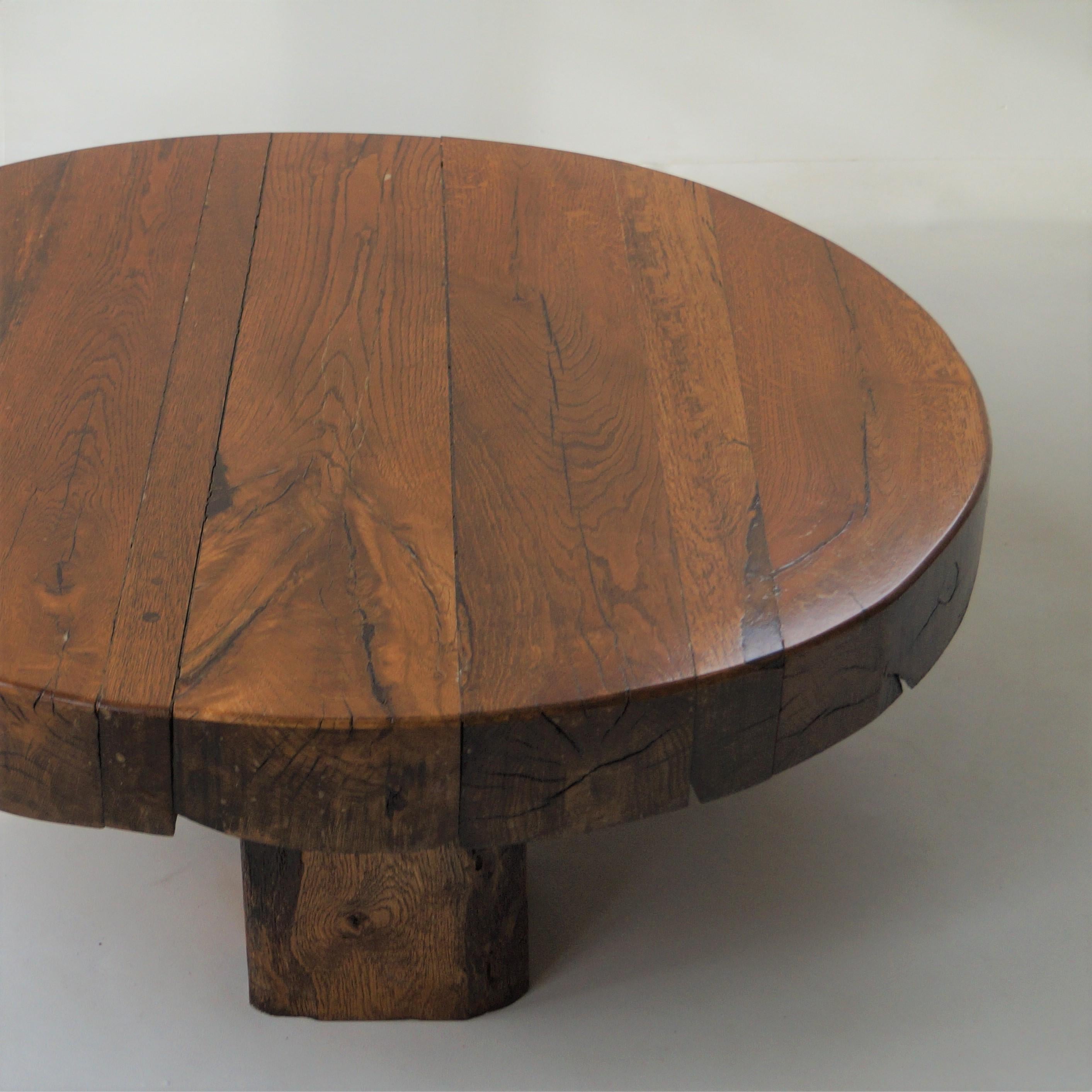 Brutalist Round Wooden Coffee Table, Netherlands, 1970s 10