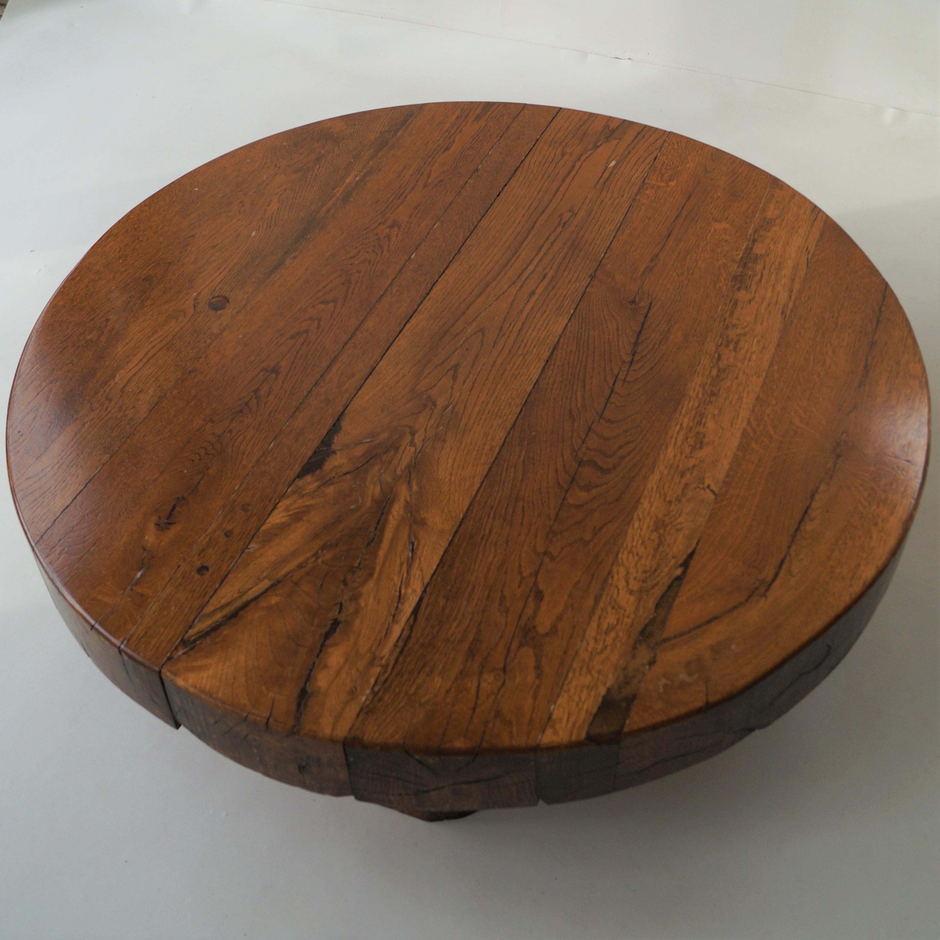 Brutalist Round Wooden Coffee Table, Netherlands, 1970s 11