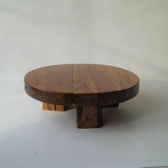 Brutalist Round Wooden Coffee Table, Netherlands, 1970s