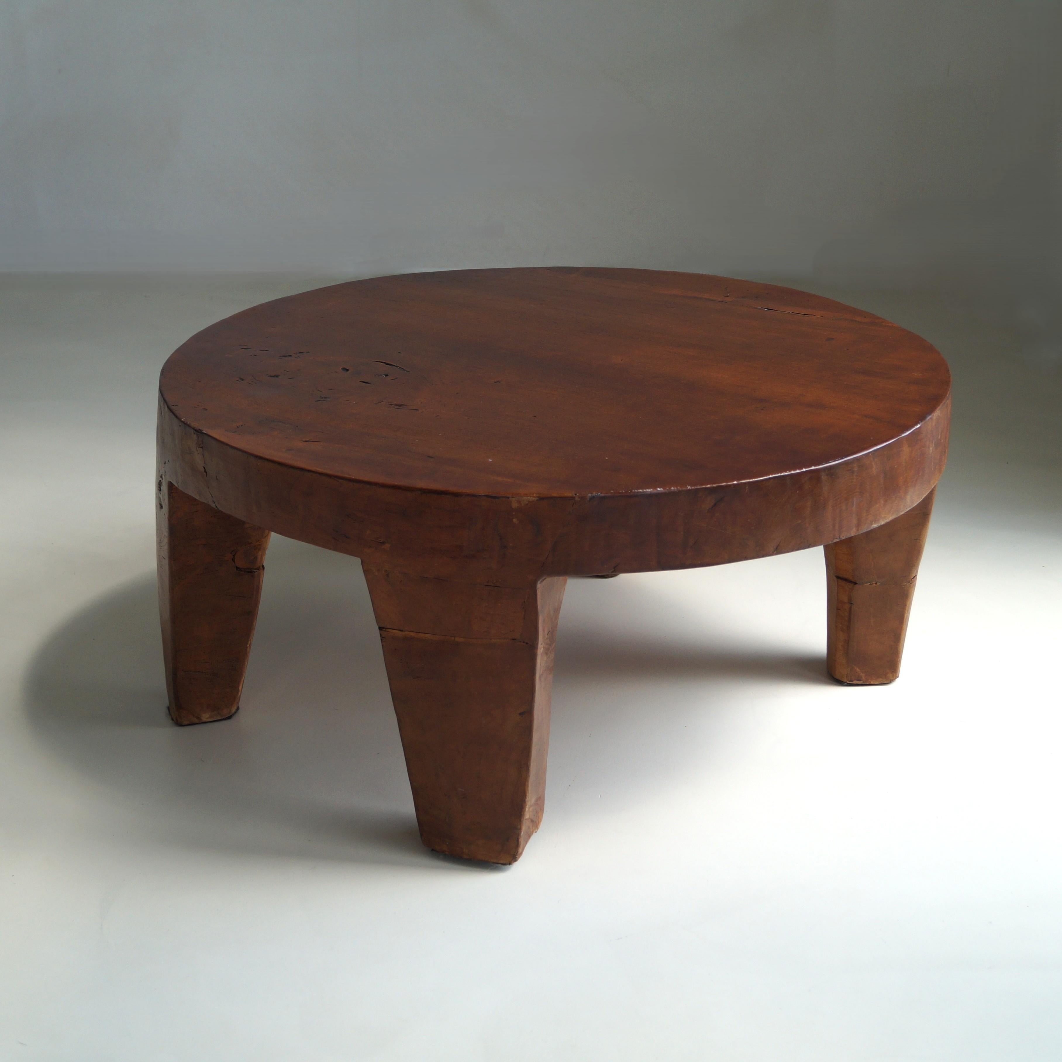 Hand-Crafted Brutalist Round Wooden Coffee Table, Netherlands, 1970s For Sale