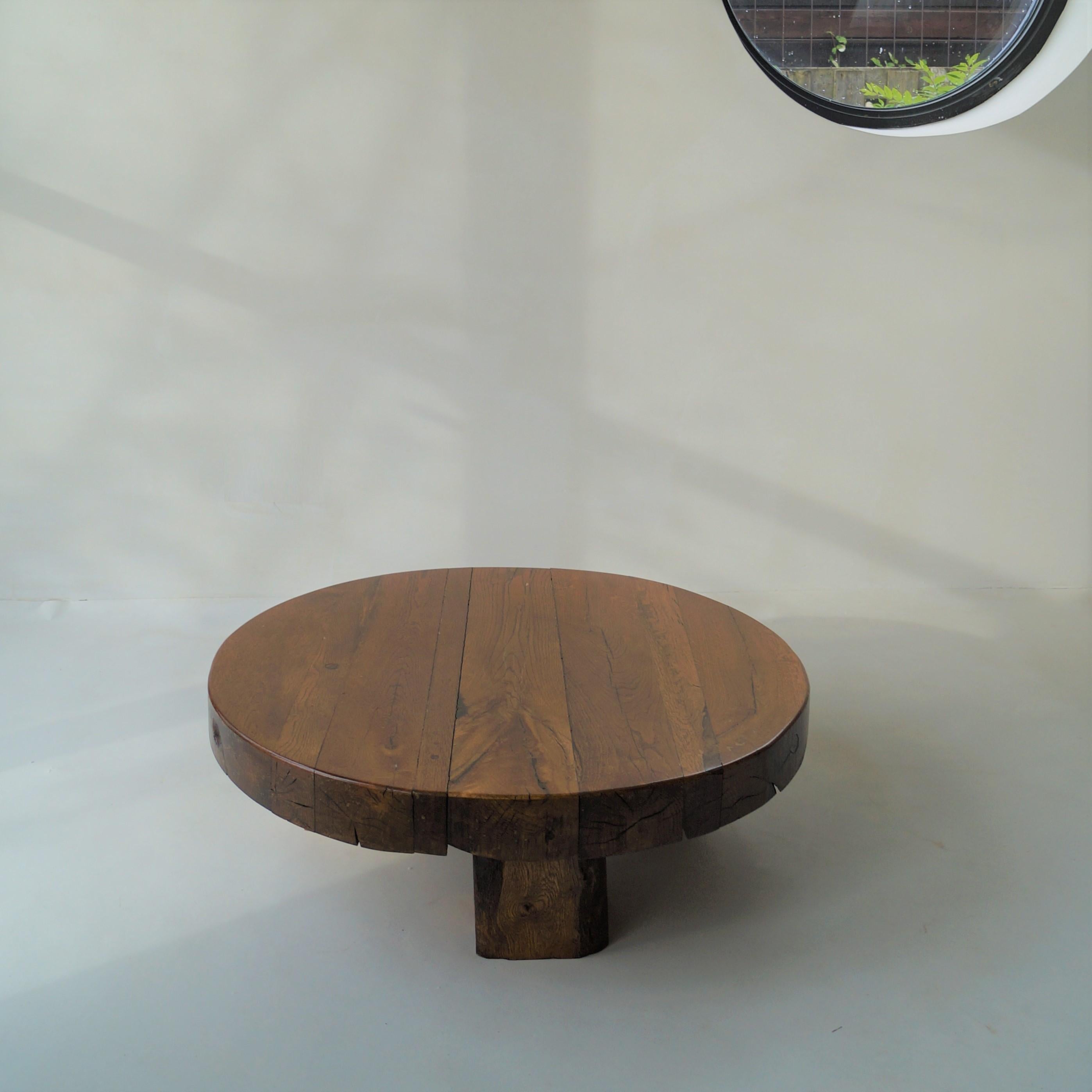 Late 20th Century Brutalist Round Wooden Coffee Table, Netherlands, 1970s