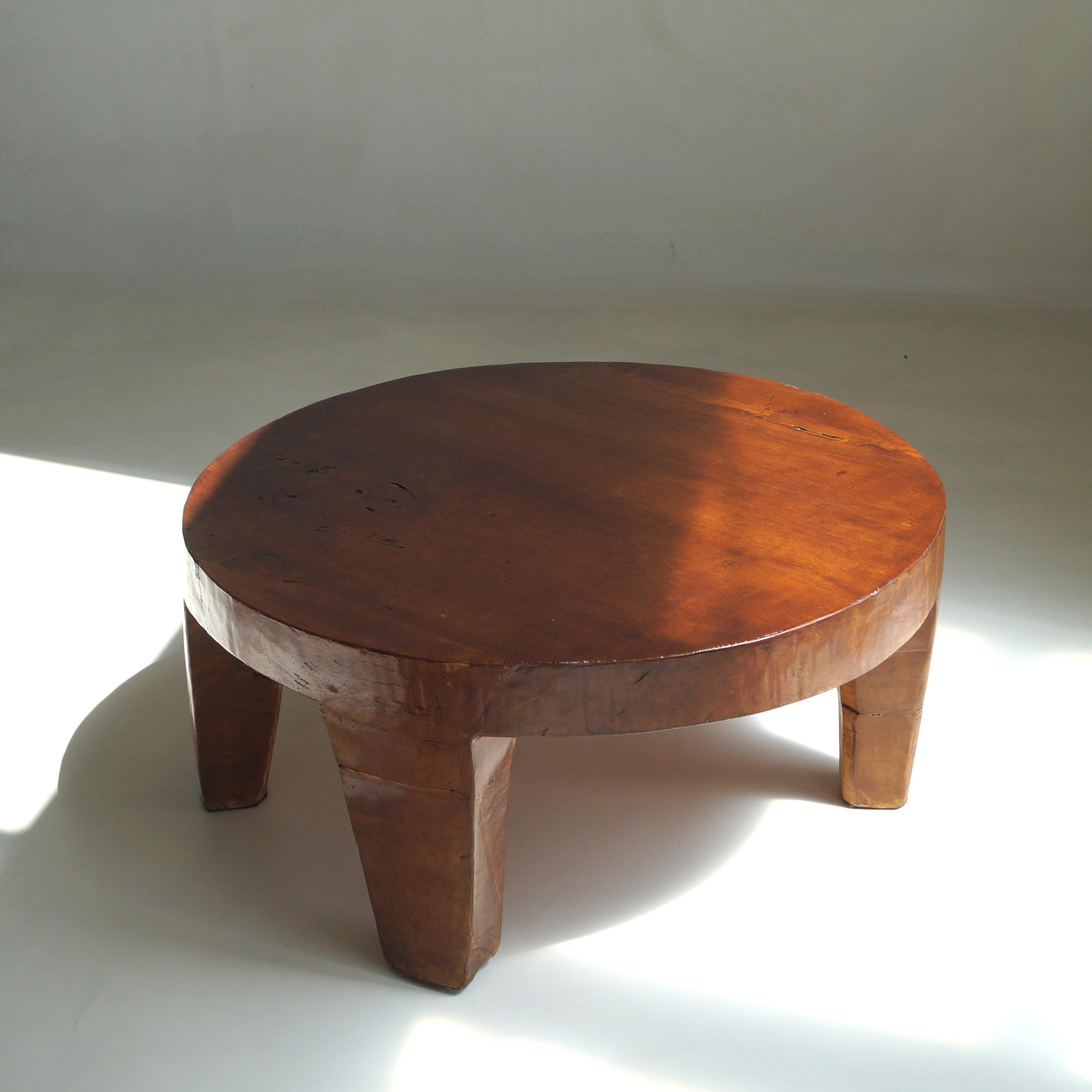 Late 20th Century Brutalist Round Wooden Coffee Table, Netherlands, 1970s For Sale
