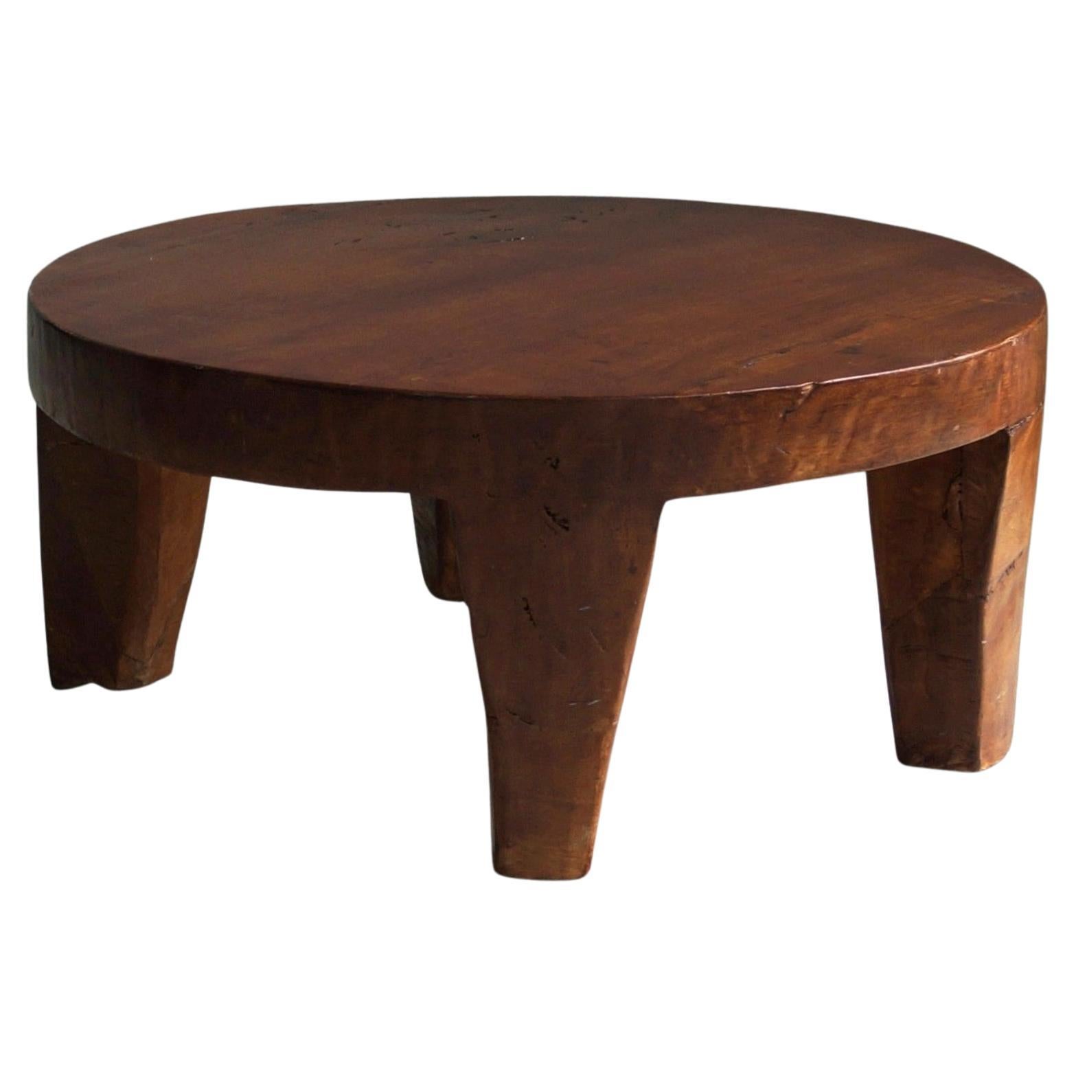 Brutalist Round Wooden Coffee Table, Netherlands, 1970s For Sale