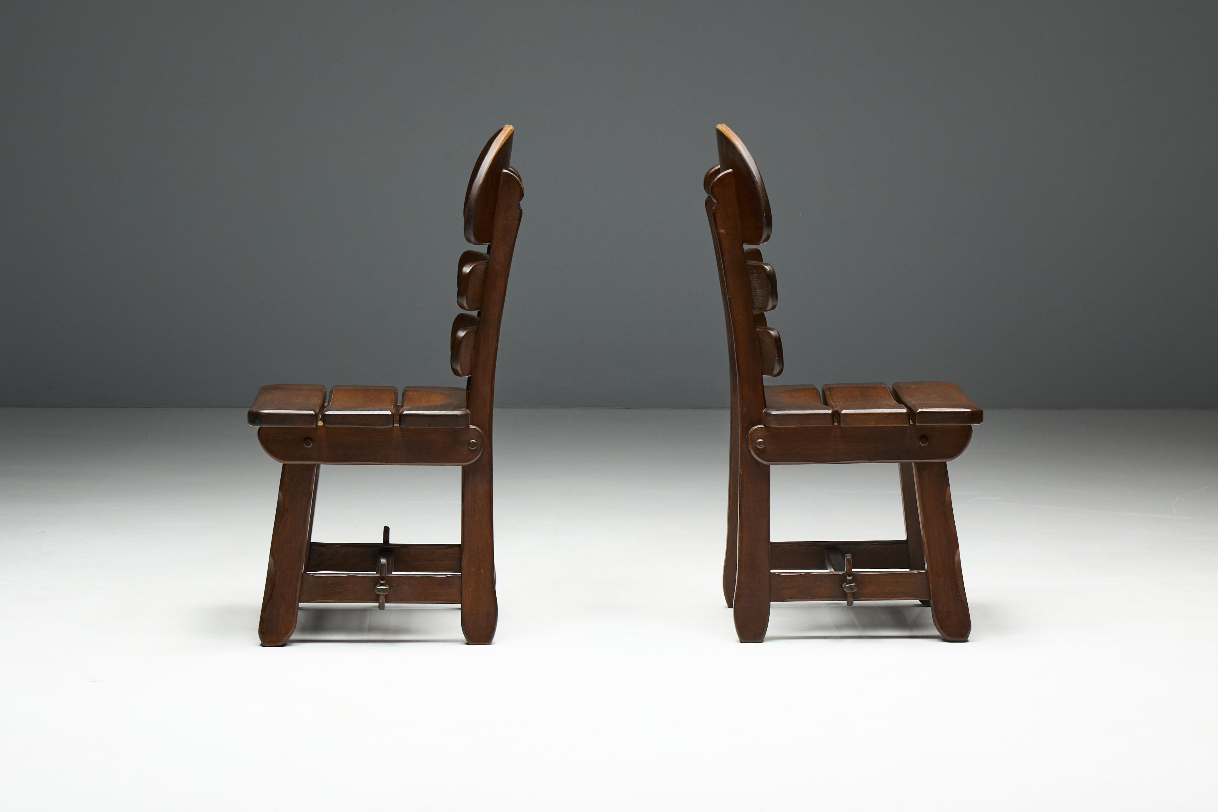 Sedie da pranzo rustiche brutaliste alpine in Oak macchiato, Spagna, anni '70 in vendita 3