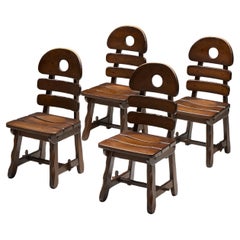 Brutalist Rustic Alpine Dining Chairs in Stained Oak, Spain, 1970s